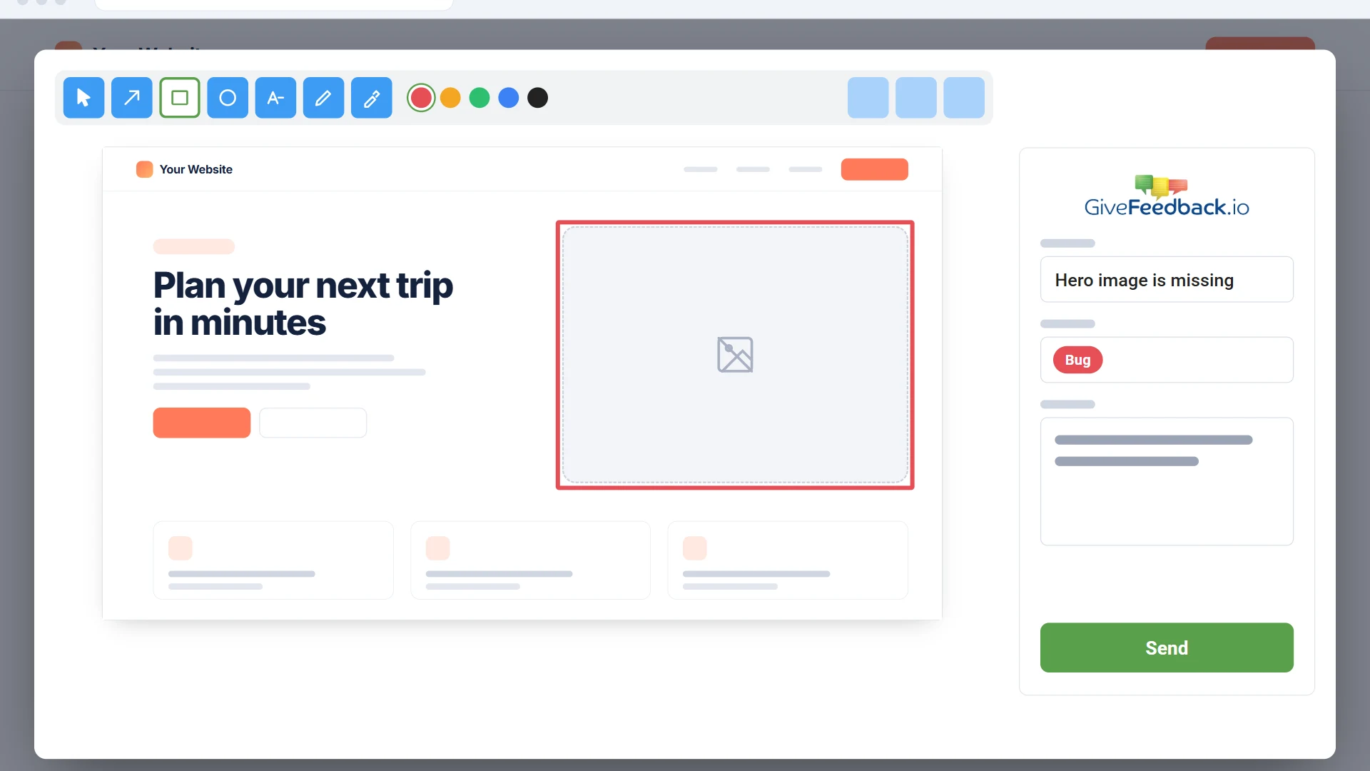 Cliente anotando una captura en el widget de GiveFeedback.io