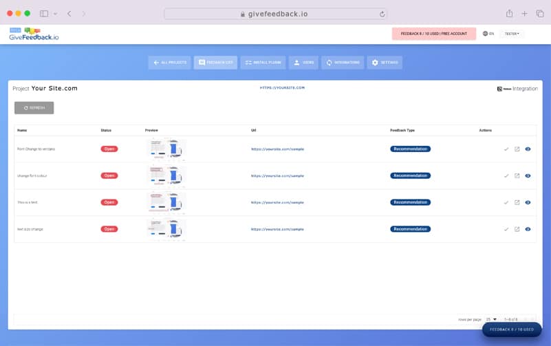 givefeedback task list