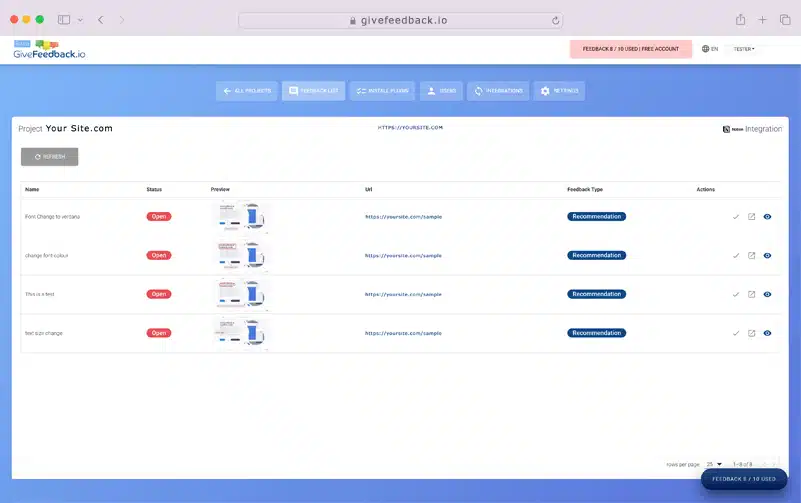 givefeedback task list